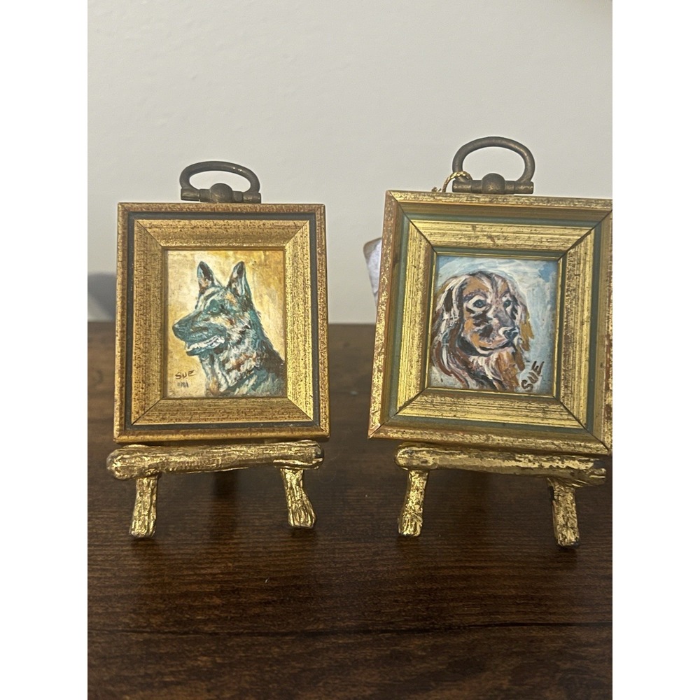 Signed Mini Dog Portraits‎ Pair Sue Tushingham McXary Limited Ed 64/2000